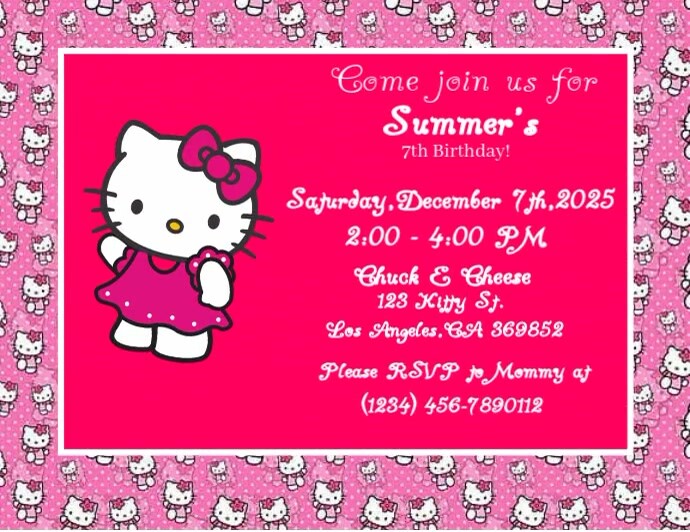 hello kitty  | Birthday Invitation Ulotka (US Letter) template